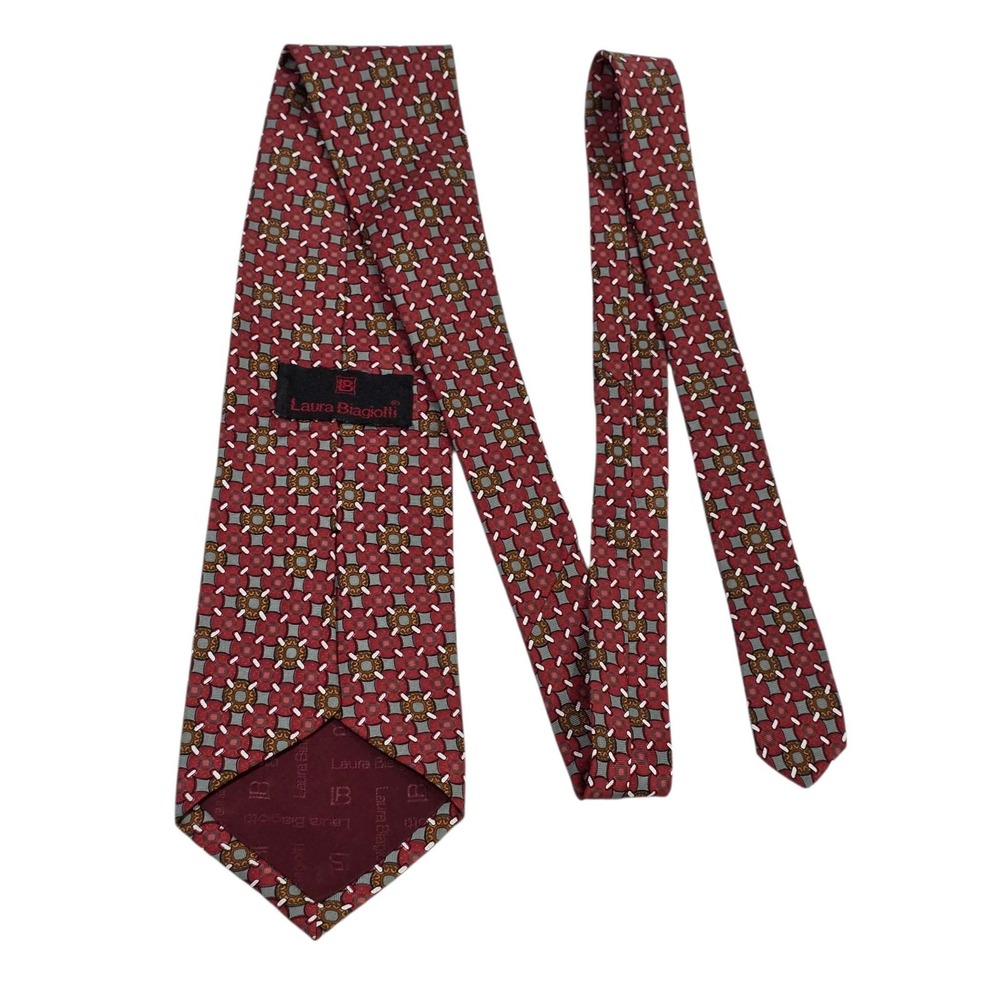 Laura Biagiottiβ Silk Geometric Pattern Men's Tie Red Multi-Color Luxury Power